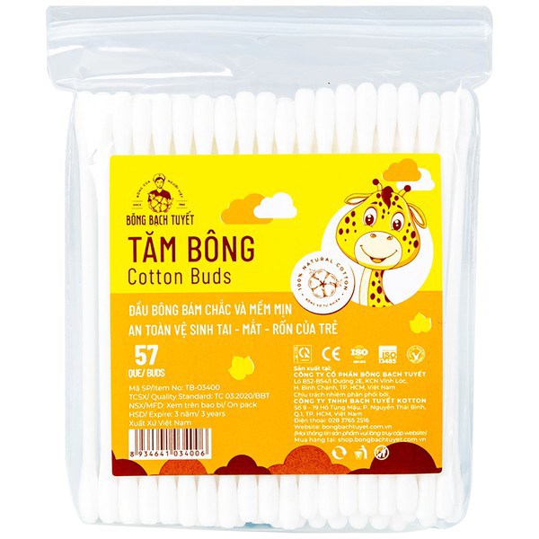 Tăm Bông Trẻ em Cotton Buds Bạch Tuyết (Bịch/10gói/57que)