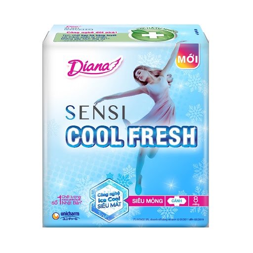 Băng vệ sinh Diana Sensi Cool Fresh siêu mỏng cánh 23cm (8 miếng)/Lốc 6 gói