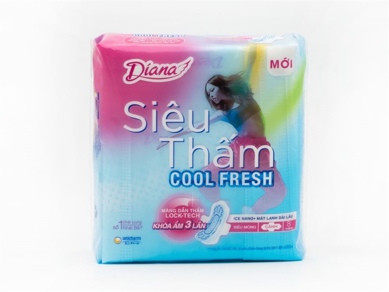 Băng vệ sinh Diana Cool Fresh siêu thấm siêu mỏng cánh 8 miếng
