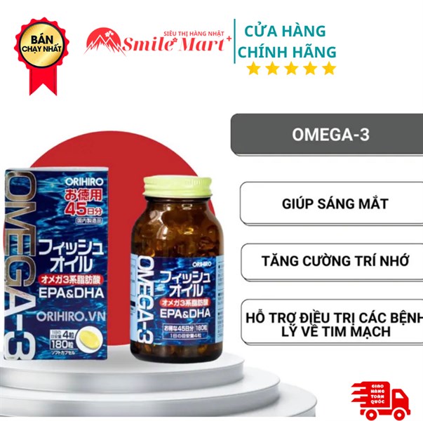 Viên uống omega 3 Orihiro Nhật 180 viên