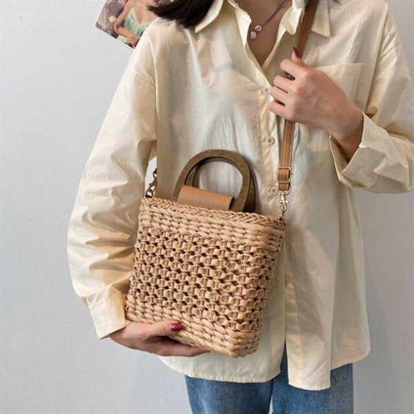 Túi cói làn vuông quai gỗ - Sedge bag - Usd 10