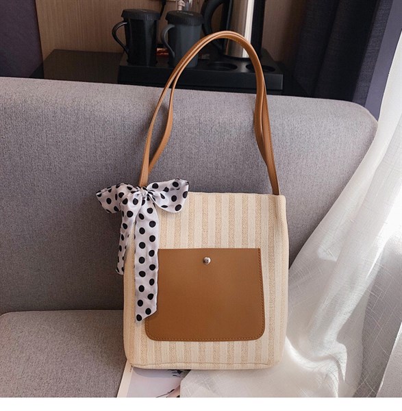 Túi cói nơ chấm bi ô da - Sedge bag - Usd 4