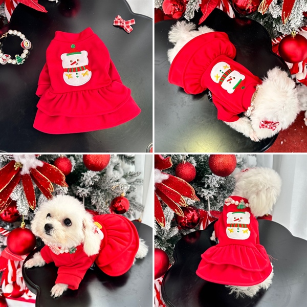 LI - Váy 2 tầng thêu người tuyết cho chó nhỏ