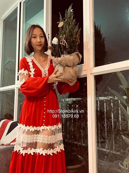 Maxi tay dài ren lá