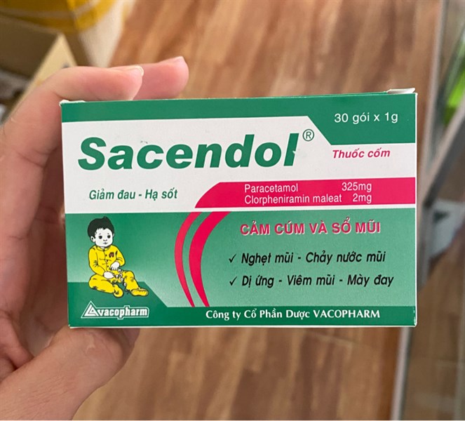 Sacendol ( hộp 30 gói Vacopharm ) Cảm cúm và sổ mũi
