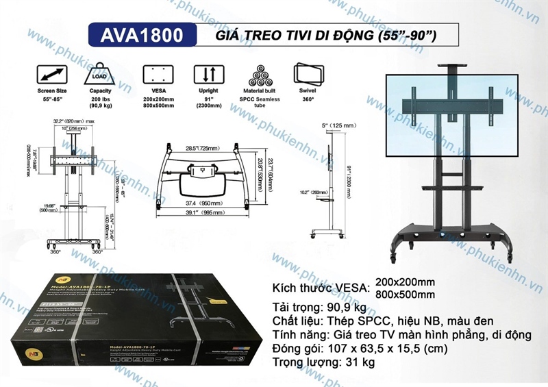 Giá treo tivi di động 55"-90" (AVA1800/X5)