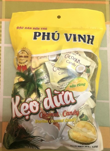 Kẹo dừa Phú Vinh gói 125g - Sầu riêng