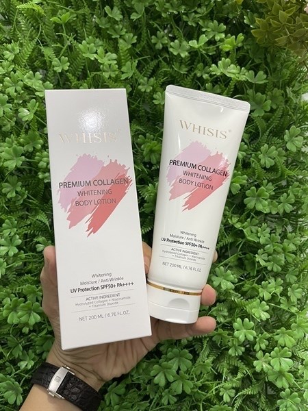 DƯỠNG THỂ CHỐNG NẮNG NÂNG TONE WHISIS PREMIUM COLLAGEN WHITENING BODY LOTION 200ML SPF50+ PA++++ HÀN QUỐC