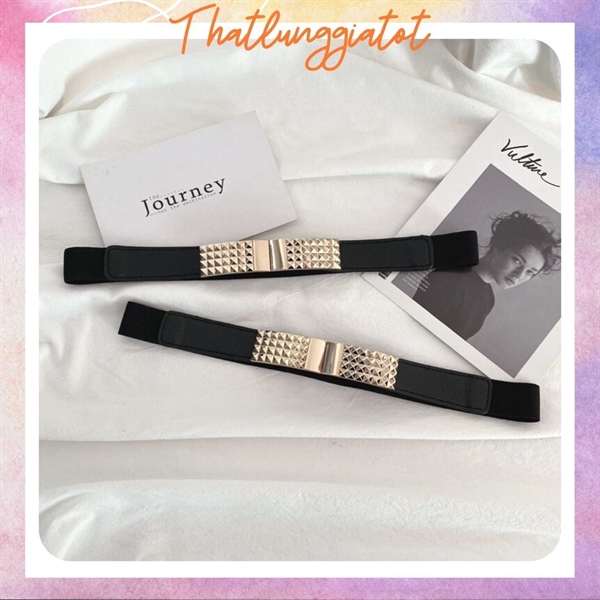 Đai váy thun đơn giản mặt vàng phối đầm, áo vest bản nhỏ 2.5cm DV098 (T) - Thắt Lưng Giá Tốt - Đen