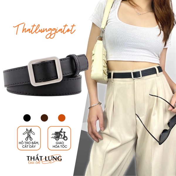 Thắt lưng nữ Ulzzang chữ nhật, tròn không lỗ 2.3cm - Dây nịt học sinh (hỗ trợ cắt dây nịt) TL006 - Thắt Lưng Giá Tốt - Chữ nhật - Đen