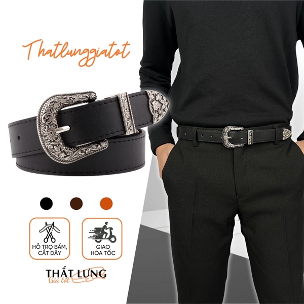 Thắt lưng nam nữ Vintage hoa văn cổ điển bản 2.8cm(Hỗ trợ cắt, bấm lỗ dây nịt) TL025 - Thắt Lưng Giá Tốt - Đen