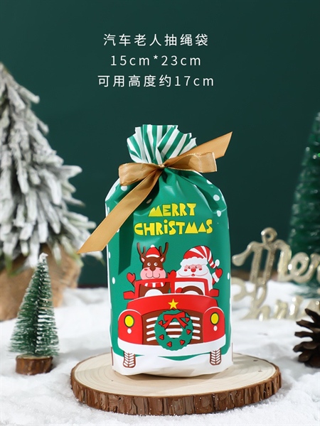 Túi dây nơ rút mẫu - Xe giáng sinh (50 cái)