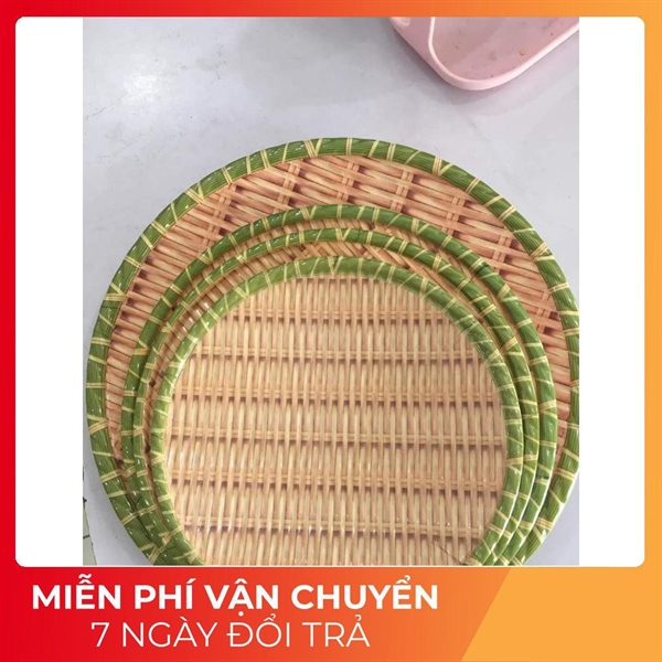 Mẹt nhựa giả mây phíp viền xanh sét 4 cái