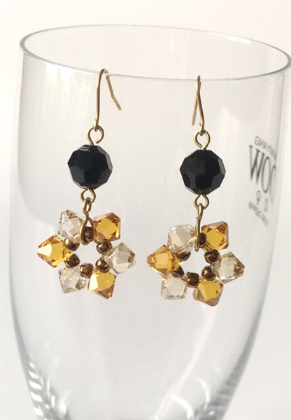 Hoa tai dáng dài pha lê 5328M8 mix cườm hình hoa 6 cánh