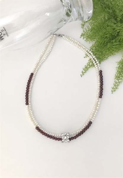 Vòng cổ ngọc trai nuôi mix đá Garnet
