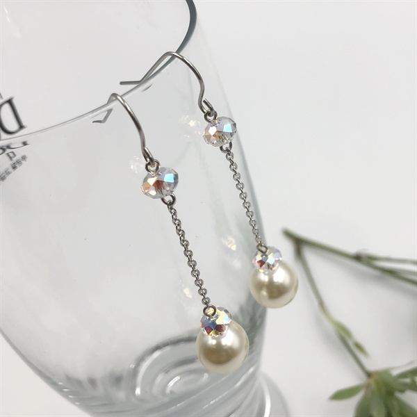 Hoa tai dáng dài ngọc trai và pha lê 5040 Swarovski