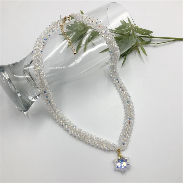 Vòng cổ pha lê 5328 mix cườm họa tiết xương cá đơn, mặt sao 6 cánh