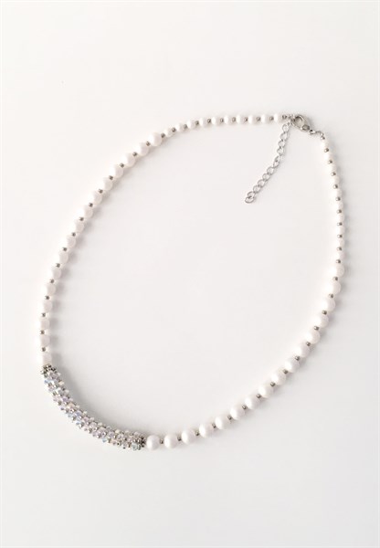 Vòng cổ ngọc trai pha lê con sâu trắng