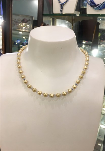 Vòng cổ pha lê ngọc trai 6 li