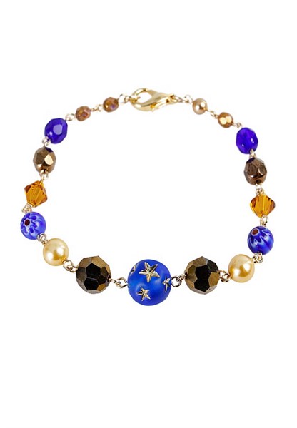 Vòng tay mix pha lê và hạt Czech xanh coban