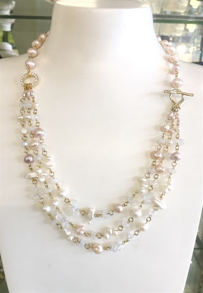 Vòng cổ ngọc trai nuôi và đá moon