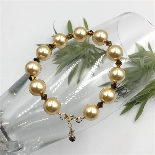 Vòng tay ngọc trai Swarovski 5810M10 mix nón 5328M4, khóa GF