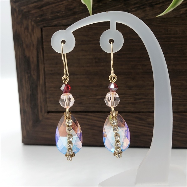 Hoa tai pha lê giọt 3230M18 mix cupchains, hạt 5000M6 và nón 4 li