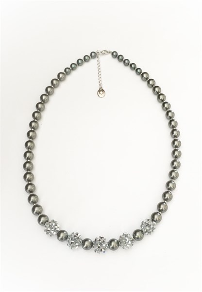 Vòng cổ bẹt 5 trái châu pha lê xám