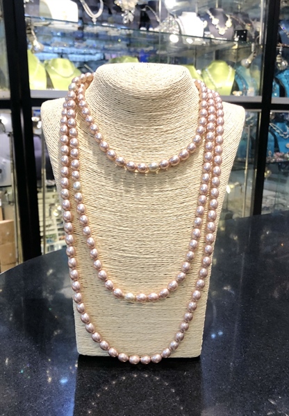 Vòng cổ đá vỏ ốc xi màu ngọc trai oval 8 li