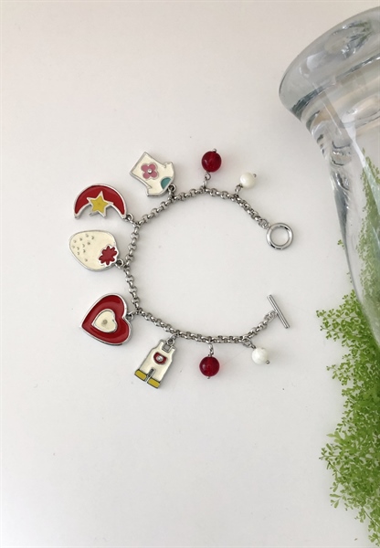 Vòng tay xích mix charm inox và hạt Swarovski