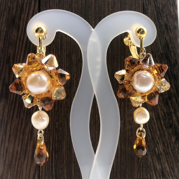 Hoa tai pha lê 6328 mix ngọc trai hoa mặt trời