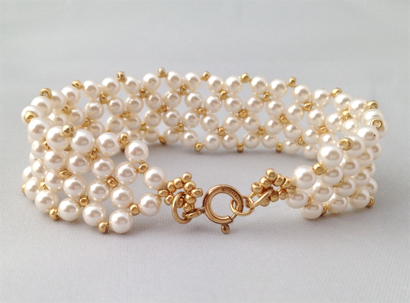 Vòng tay bản ngọc trai 5810M4 mix cườm