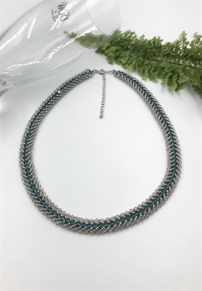 Vòng cổ pha lê 5328M4 mix cườm họa tiết xương cá đơn