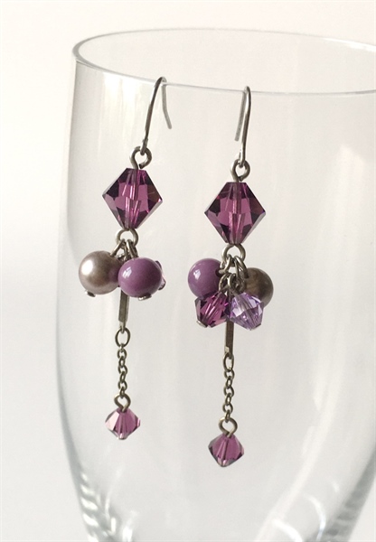 Hoa tai pha lê Swarovski mix 5328 tím
