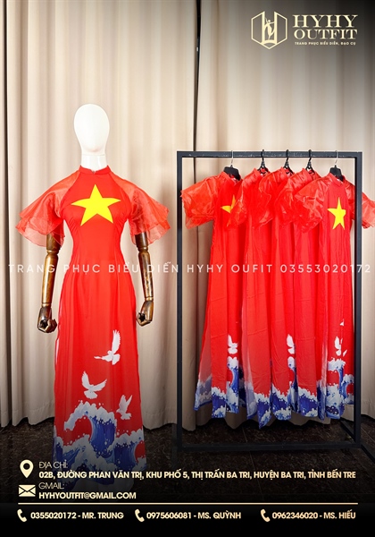 ÁO DÀI CỜ ĐỎ SAO VÀNG NỮ TAY VOAN