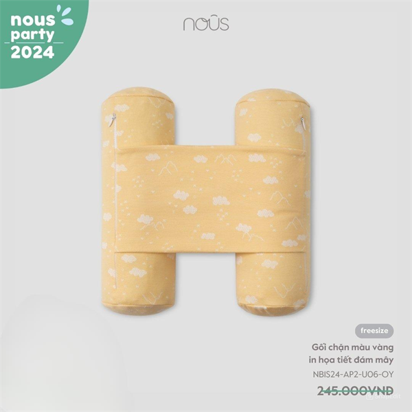 NB1S24 - Gối chặn màu vàng in họa tiết đám mây