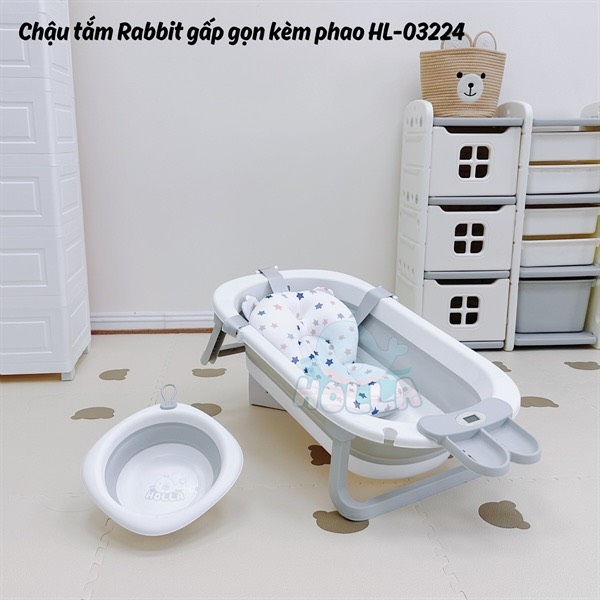 Chậu tắm Thỏ gấp gọn kèm phao có nhiệt kế