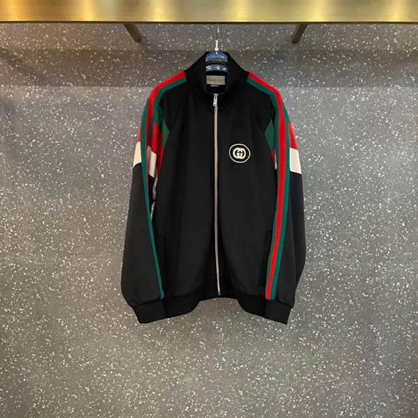 Logo-Print Striped Webbing-Trimmed Jersey Bomber Jacket GC