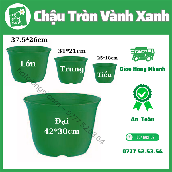 Chậu Hoa Tròn Vành Lớn Xanh (37.5 X 26)
