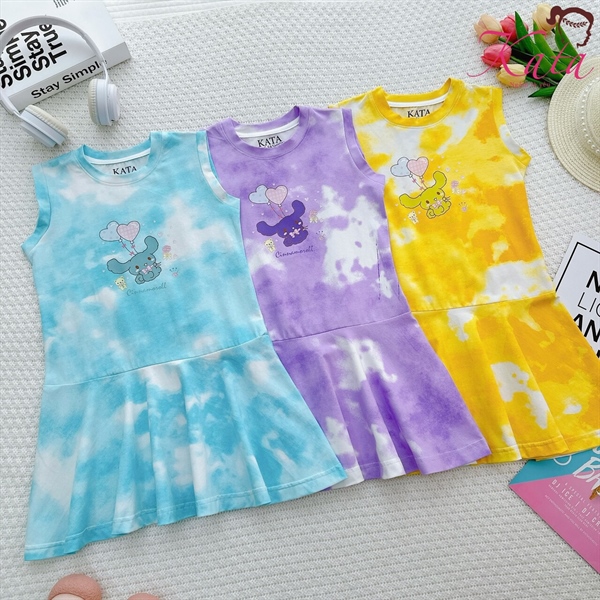 Đầm Bé Gái Tie Dye Cinnamoroll Dễ Thương 12-35kg | Váy Cotton Xòe Bé Gái Kata