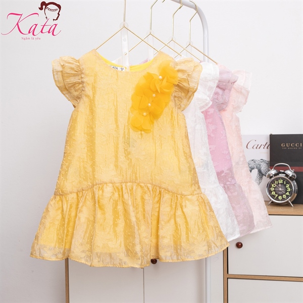 Đầm Bé Gái Hoa Nổi 3D Cao Cấp Size 4-14 Cho Bé Từ 12-35kg