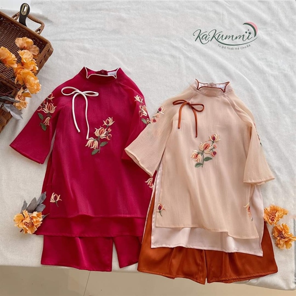 Áo dài BG thanh cúc - đỏ