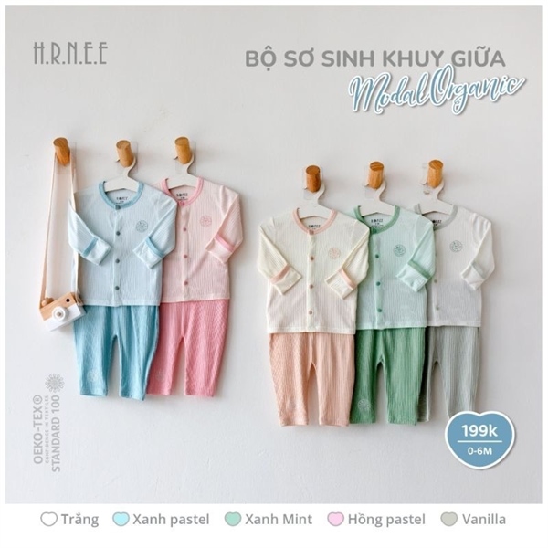 Hrnee bộ dài ss khuy CT modal organic - Vanilla