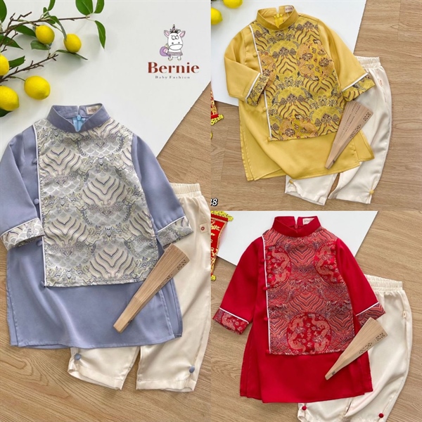 Set áo dài BT lụa phối gấm rồng - Vàng