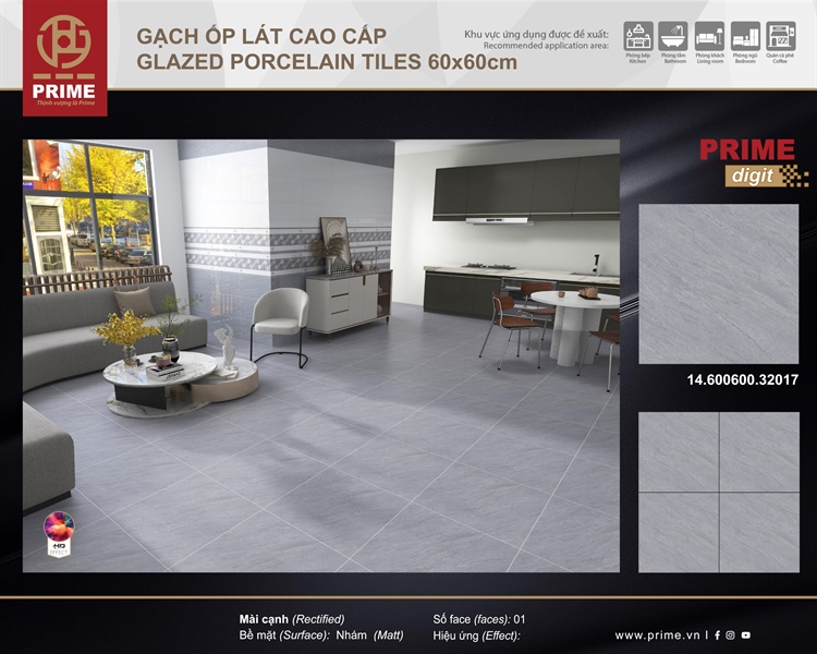 Đá 60*60 xám 32017 loại 1 - Prime