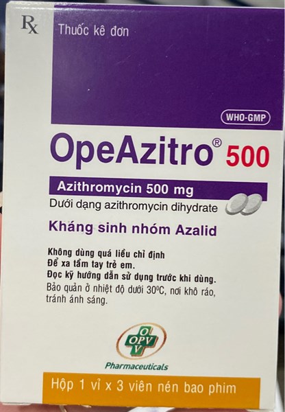 Opeazitro 500 (Azithromycin 500mg) (Hộp 1 vỉ x 3 viên) - OPV