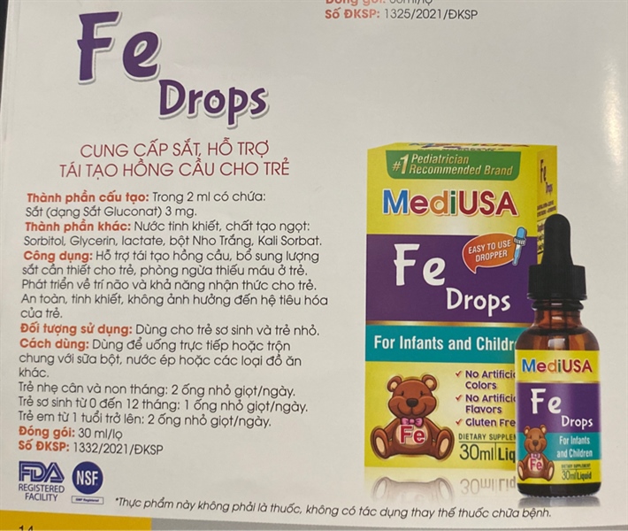 Fe Drops 30ml (Bổ sung sắt cho trẻ) - MediUSA