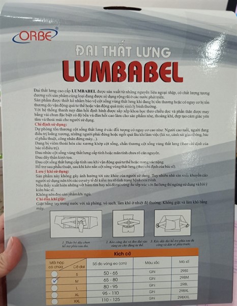 Đai thắt lưng Lumbabel cỡ M/L/XL - VTYT Hà Nội 2