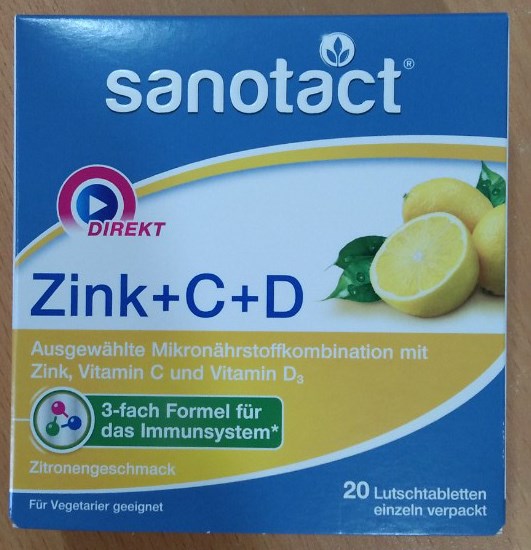 Viên ngậm tăng cường miễn dịch Sanotact Zink+C+D (H*5vỉ*4viên) - Germany