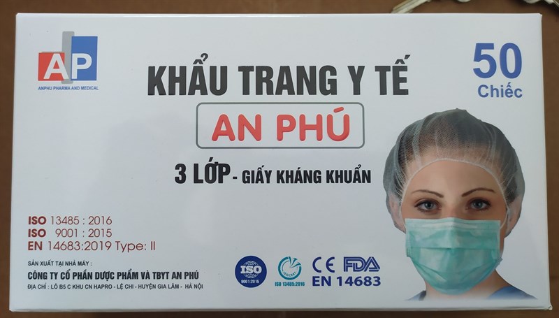 Khẩu trang y tế 3 lớp màu trắng (H*50cái) - TBYT An Phú